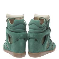 Pre Owned Isabel Marant Green Suede And Leather Bekett Wedge High Top Sneakers Size 37