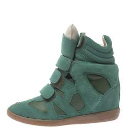 Pre Owned Isabel Marant Green Suede And Leather Bekett Wedge High Top Sneakers Size 37