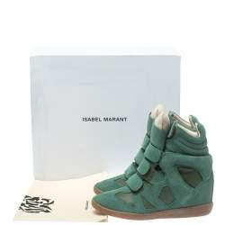 Pre Owned Isabel Marant Green Suede And Leather Bekett Wedge High Top Sneakers Size 37