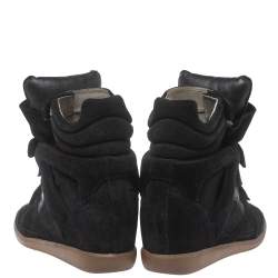 Pre Owned Isabel Marant Dark Green Suede And Leather Bekett Wedge Sneakers Size