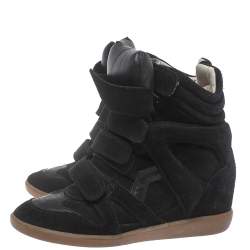 Pre Owned Isabel Marant Dark Green Suede And Leather Bekett Wedge Sneakers Size