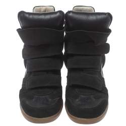 Pre Owned Isabel Marant Dark Green Suede And Leather Bekett Wedge Sneakers Size