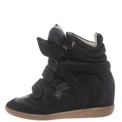 Pre Owned Isabel Marant Dark Green Suede And Leather Bekett Wedge Sneakers Size
