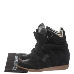 Pre Owned Isabel Marant Dark Green Suede And Leather Bekett Wedge Sneakers Size