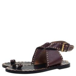 Pre Owned Isabel Marant Red Studded Leather Jeppys Flat Sandals Size 38