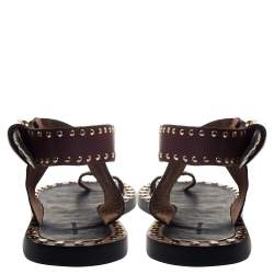 Pre Owned Isabel Marant Red Studded Leather Jeppys Flat Sandals Size 38