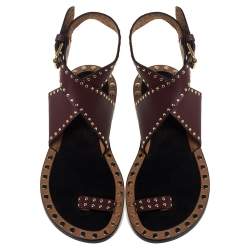 Pre Owned Isabel Marant Red Studded Leather Jeppys Flat Sandals Size 38