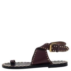 Pre Owned Isabel Marant Red Studded Leather Jeppys Flat Sandals Size 38