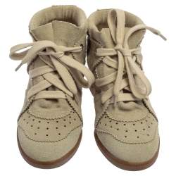 Pre Owned Isabel Marant Light Grey Suede Bobby Lace Up Wedge Sneakers Size 37