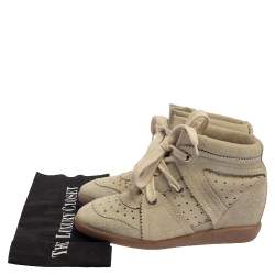 Pre Owned Isabel Marant Light Grey Suede Bobby Lace Up Wedge Sneakers Size 37