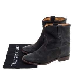 Pre Owned Isabel Marant Olive Green Suede Ankle Boots Size 38