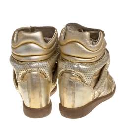 Pre Owned Isabel Marant Metallic Gold Leather Bekett Wedge Sneakers Size 37