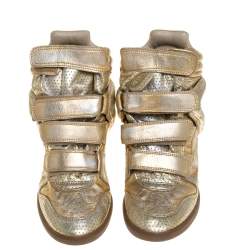 Pre Owned Isabel Marant Metallic Gold Leather Bekett Wedge Sneakers Size 37