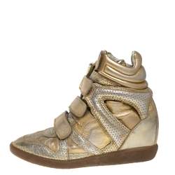 Pre Owned Isabel Marant Metallic Gold Leather Bekett Wedge Sneakers Size 37
