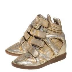 Pre Owned Isabel Marant Metallic Gold Leather Bekett Wedge Sneakers Size 37
