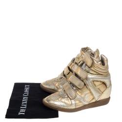 Pre Owned Isabel Marant Metallic Gold Leather Bekett Wedge Sneakers Size 37