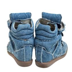 Pre Owned Isabel Marant Blue Canvas Wedge High Top Sneaker Size 38