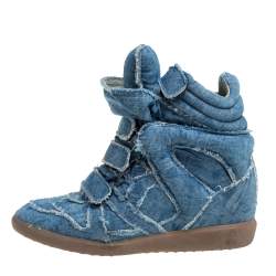 Pre Owned Isabel Marant Blue Canvas Wedge High Top Sneaker Size 38