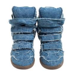 Pre Owned Isabel Marant Blue Canvas Wedge High Top Sneaker Size 38