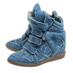 Pre Owned Isabel Marant Blue Canvas Wedge High Top Sneaker Size 38
