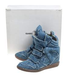 Pre Owned Isabel Marant Blue Canvas Wedge High Top Sneaker Size 38
