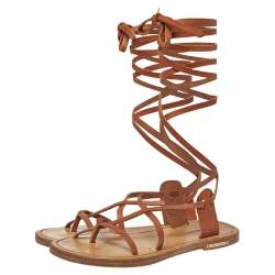 Pre Owned Isabel Marant Tan Leather Amy Lace-Up Flat Sandals Size 35