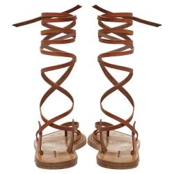 Pre Owned Isabel Marant Tan Leather Amy Lace-Up Flat Sandals Size 35