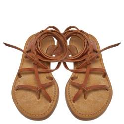 Pre Owned Isabel Marant Tan Leather Amy Lace-Up Flat Sandals Size 35