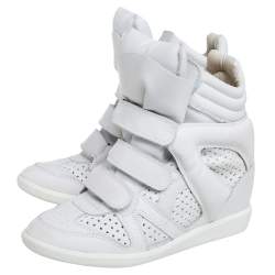 Pre Owned Isabel Marant White Leather Bekett Wedge High Top Sneakers Size 39