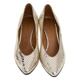 Pre Owned Isabel Marant Gold Mirror Suede Snakeskin Effect Pumps Size 38