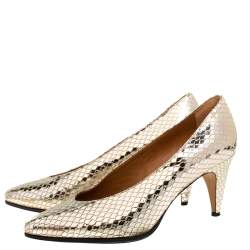 Pre Owned Isabel Marant Gold Mirror Suede Snakeskin Effect Pumps Size 38
