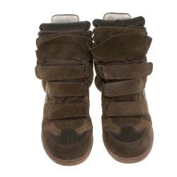 Pre Owned Isabel Marant Green Suede Bekett Wedge Sneakers Size 40
