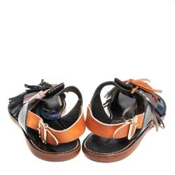 Pre Owned Isabel Marant Etoile Black/Brown Leather Clay Tassel Flat Sandals Size 40