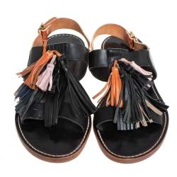 Pre Owned Isabel Marant Etoile Black/Brown Leather Clay Tassel Flat Sandals Size 40