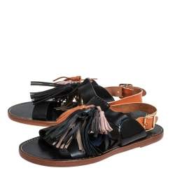 Pre Owned Isabel Marant Etoile Black/Brown Leather Clay Tassel Flat Sandals Size 40
