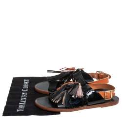 Pre Owned Isabel Marant Etoile Black/Brown Leather Clay Tassel Flat Sandals Size 40