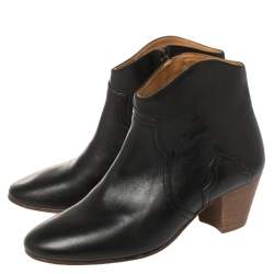 Pre Owned Isabel Marant Black Leather Dicker Ankle Length Boots Size 38