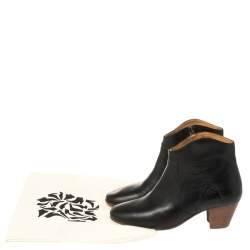 Pre Owned Isabel Marant Black Leather Dicker Ankle Length Boots Size 38