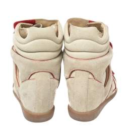 Pre Owned Isabel Marant Grey Suede with Metallic Red Leather Trim Bekett Wedge Sneakers Size 36
