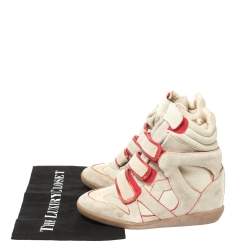 Pre Owned Isabel Marant Grey Suede with Metallic Red Leather Trim Bekett Wedge Sneakers Size 36