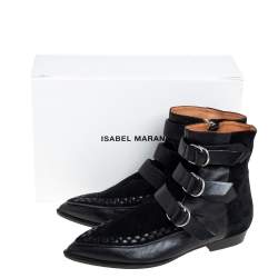 Pre Owned Isabel Marant Black Suede And Leather Rowi Ankle Boots Size 37