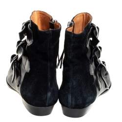 Pre Owned Isabel Marant Black Suede And Leather Rowi Ankle Boots Size 37