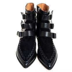 Pre Owned Isabel Marant Black Suede And Leather Rowi Ankle Boots Size 37