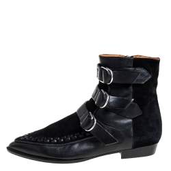Pre Owned Isabel Marant Black Suede And Leather Rowi Ankle Boots Size 37