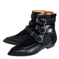 Pre Owned Isabel Marant Black Suede And Leather Rowi Ankle Boots Size 37