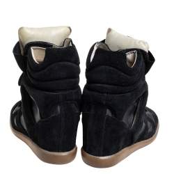 Pre Owned Isabel Marant Black Suede And Leather High Top Wedge Sneakers Size 39