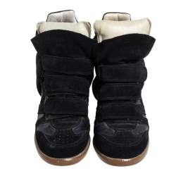 Pre Owned Isabel Marant Black Suede And Leather High Top Wedge Sneakers Size 39