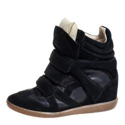 Pre Owned Isabel Marant Black Suede And Leather High Top Wedge Sneakers Size 39