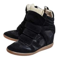 Pre Owned Isabel Marant Black Suede And Leather High Top Wedge Sneakers Size 39