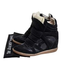 Pre Owned Isabel Marant Black Suede And Leather High Top Wedge Sneakers Size 39